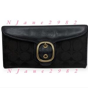 Vintage Coach Bleeker Black Signature Jacquard Canvas & Leather Buckle Wallet